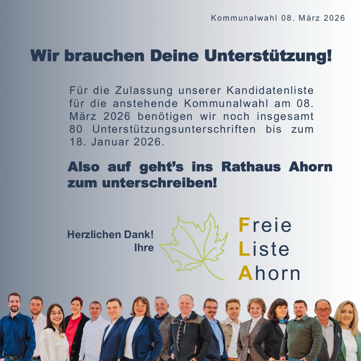 Die Kandidaten der freien Liste Ahorn benötigen Ihre Unterstützung!